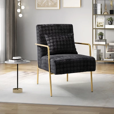 Javier Upholstered Armchair With Metal Legs And Lumbar Pillow For Living Room | ARTFUL LIVING DESIGN - Image 13
