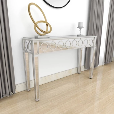 Glam Mirror And Wood Patterned Console Table Silver - Olivia & May - Image 20