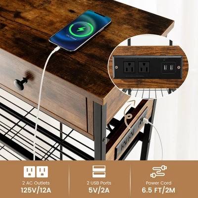 Costway Entryway Table With Charging Station Narrow Console Table With 2 Drawers Brown/Oak - Image 5