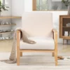 Oris 22.2" Wide Teddy Thick Seat Cushion With Solid Wood Legs Accent Chair With Rattan Mesh Arm Pads-Maison Boucle