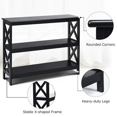 Costway 3-Tier Console Table X-Design Bookshelf Sofa Side Accent Table W/Shelf EspressoBlack - Image 8
