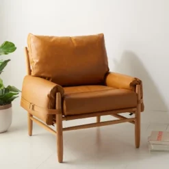 Oslo Mid Century Arm Chair - Caramel/Natural - Safavieh