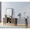 FC Design Two-Toned 72"W Console Table With Two Door Storage Cabinet And Two Shelves In Hazelnut & White Finish