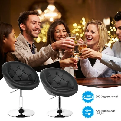 Costway 1PC Accent Chair Adjustable Modern Swivel Round Tufted Back PU Leather Black - Image 4