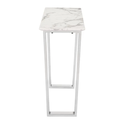 Modern Rectangular Faux Marble Console Table - Stone, Brushed Stainless Steel - Zm Home - Image 2