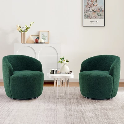 Set Of 2 Fannie 25.60'' Wide Small Size Boucle Upholstered 360° Swivel Barrel Chair-The Pop Maison - Image 13