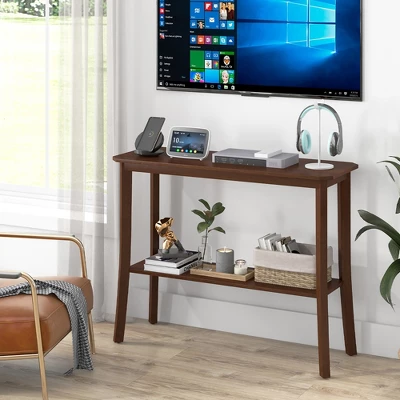 Costway 2-tier Console Entryway Table Wooden Sofa Behind Couch Table 38'' X 14'' X 30'' - Image 4