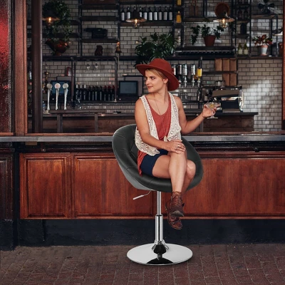 Costway 1PC Accent Chair Adjustable Modern Swivel Round Tufted Back PU Leather Black - Image 2