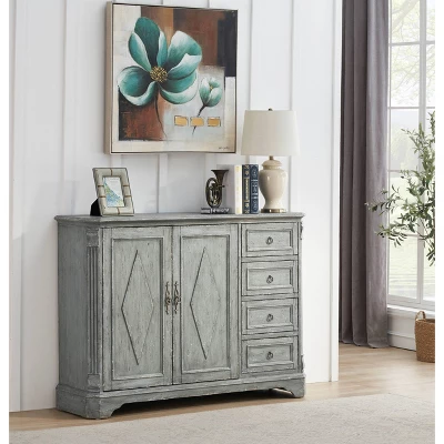 Andrew 2 Door 4 Drawer Credenza Distressed Blue - Treasure Trove Accents - Image 4