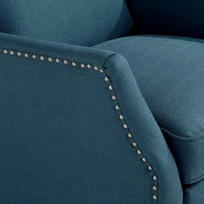 Studio 55D Katy Bold Blue Recliner Chair Modern Armchair Comfortable Push Back Manual Reclining Footrest Pewter Nailhead For Bedroom Living Room House - Image 3
