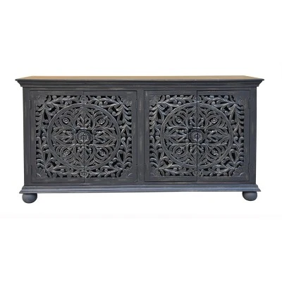 Jasmine Coastal 4 Door Sideboard Weathered Black - Treasure Trove