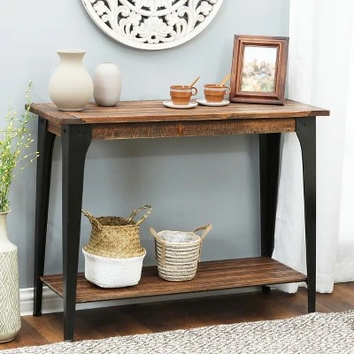 LuxenHome Dark Brown Wood And Black Metal 1-Shelf Console And Entry Table - Image 5