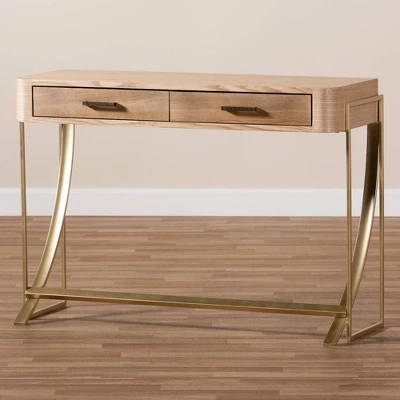 Lafoy Natural Finished Wood And Finished 2 Drawer Console Table Brown - Baxton Studio - Image 7