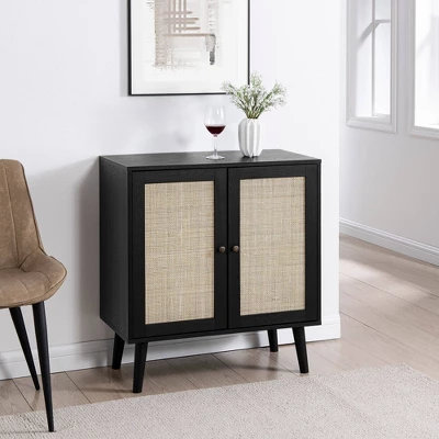 Modern Boho Wood And Rattan 2 Door Accent Cabinet - Saracina Home