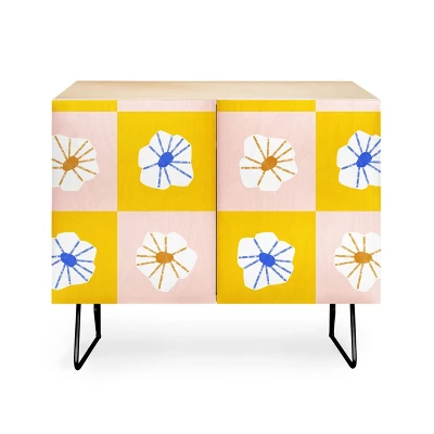 Maritza Lisa White Checkered Flowers Credenza - Deny Designs - Image 3