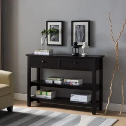 FC Design 47.25"W Mid-Century Console Table With Two Drawers And Two Shelves In Red Cocoa Finish