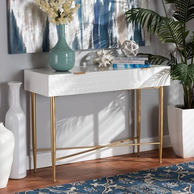 Galia Wood And Metal 1 Drawer Console Table White/Gold - Baxton Studio - Image 7
