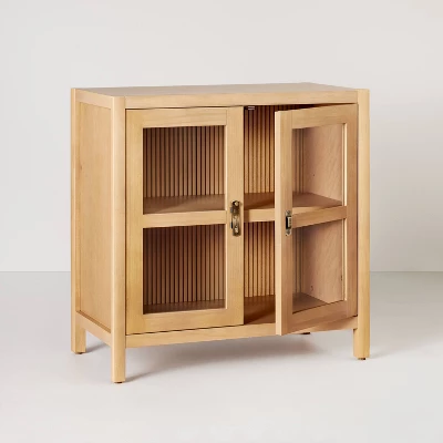 Grooved Wood With Glass 2-Door Cabinet - Natural - Hearth & Hand™ With Magnolia - Image 3