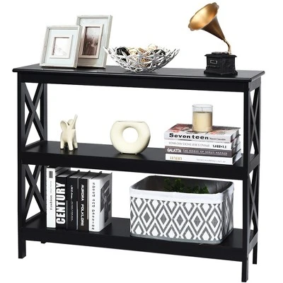 Costway 3-Tier Console Table X-Design Bookshelf Sofa Side Accent Table W/Shelf EspressoBlack - Image 9