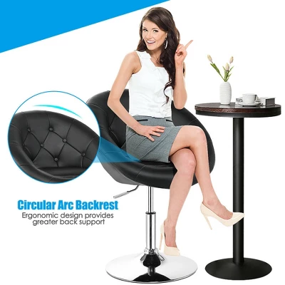Costway 1PC Accent Chair Adjustable Modern Swivel Round Tufted Back PU Leather Black - Image 6
