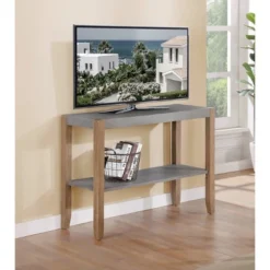 40" Davenport Faux Concrete And Wood Console Table Light Amber - Alaterre Furniture