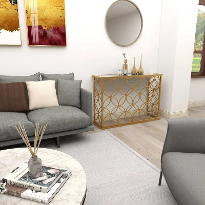 Rectangular Traditional Modern Metal Console Table Gold - Olivia & May - Image 14