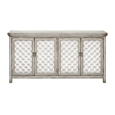 Shirley 4 Door Storage Credenza/Sideboard With Mirrored Doors Burnished Gray - Treasure Trove