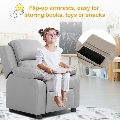 Costway Kids Sofa Deluxe Padded Armchair Recliner Headrest W/ Storage Arms - Image 3