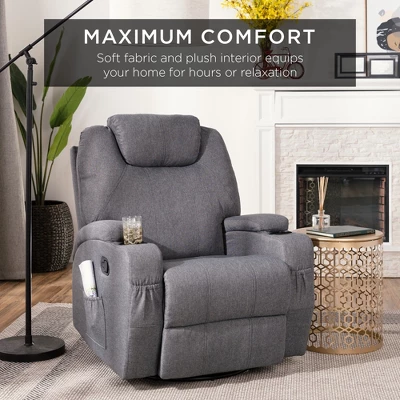 Best Choice Products Executive Swivel Massage Recliner Chair W/ Remote Control, 5 Modes, 2 Cup Holders - Gray - Image 5