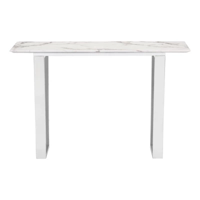 Modern Rectangular Faux Marble Console Table - Stone, Brushed Stainless Steel - Zm Home - Image 3