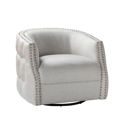 Jorge Curved And Ergonomic Design Barrel Chair With Decorative Nailhead Tirms Swivel Chair | ARTFUL LIVING DESIGN - Image 6