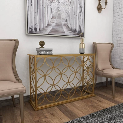 Rectangular Traditional Modern Metal Console Table Gold - Olivia & May - Image 18