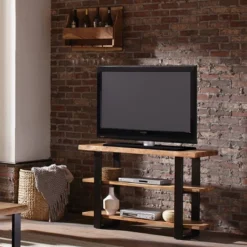 Alpine Live Edge Wood Media Console Table Natural - Alaterre Furniture