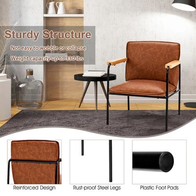 Costway Modern Accent Chair Arm Chair PU Leather W/Rubber Wood Armrest For Living Room - Image 2