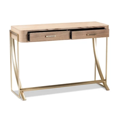 Lafoy Natural Finished Wood And Finished 2 Drawer Console Table Brown - Baxton Studio - Image 5