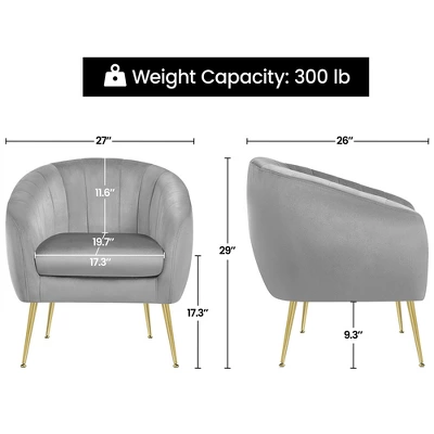 Yaheetech Velvet Accent Armchair Barrel Chair With Metal Legs For Living Room - Image 2