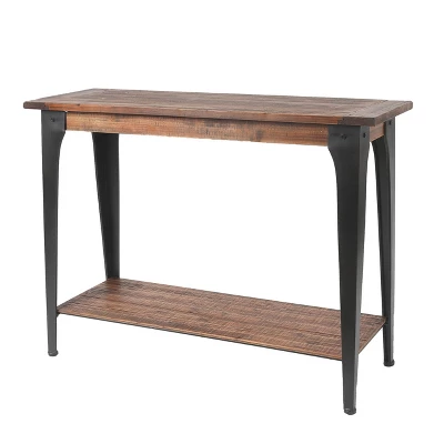 LuxenHome Dark Brown Wood And Black Metal 1-Shelf Console And Entry Table - Image 7