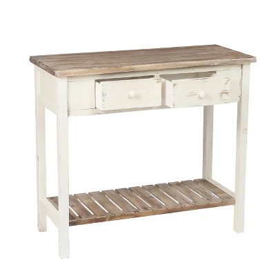 LuxenHome Distressed White And Wood 2-Drawer 1-Shelf Console Table And Entry Table - Image 10