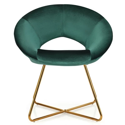 Costway Set Of 2 Accent Velvet Chairs Dining Chairs Arm Chair W/Golden Legs - Image 4