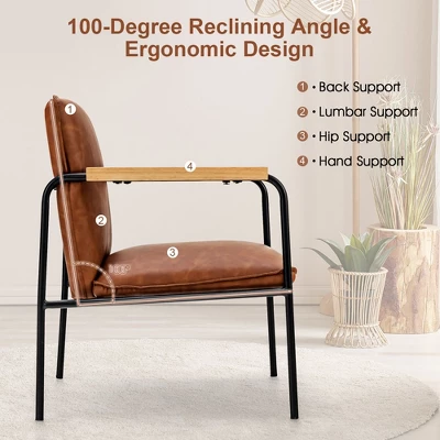 Costway Modern Accent Chair Arm Chair PU Leather W/Rubber Wood Armrest For Living Room - Image 4
