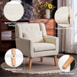 FERPIT Wooden Upholstered Accent Chair Solid Armchair