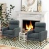 Costway Accent Arm Chair Modern Lint Fabric Sofa Chair W/Solid Wood Legs For Living Room