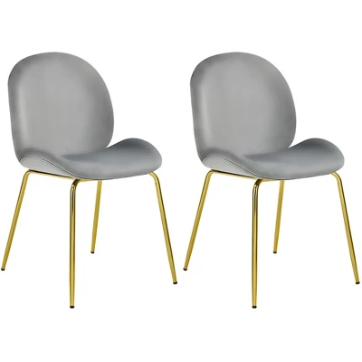 Costway Set Of 2 Velvet Accent Chairs Dining Side Chairs W/Gold Metal Legs Pink/Beige/Green/Grey - Image 12