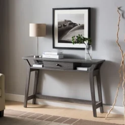 FC Design 47.25"W Console Table With One Center Drawer And Two Side Shelf For Storage In Distressed Grey Finish