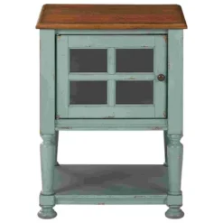 Lattice Door Front Wooden Accent Cabinet Brown/Teal - Benzara