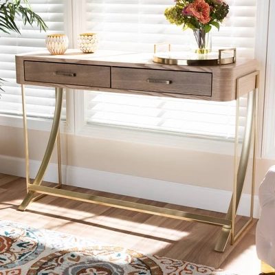Lafoy Natural Finished Wood And Finished 2 Drawer Console Table Brown - Baxton Studio - Image 8