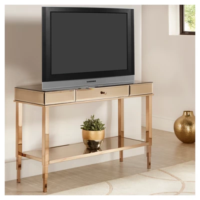 Hutton Glam Mirrored TV Stand Entry Console - Champagne Brass - Inspire Q - Image 6