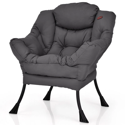 Costway Modern Polyester Fabric Lazy Chair Single Sofa Chair W/ Side Pocket NavyBeigeGrey - Image 11
