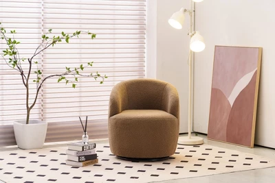 Fannie 25.60'' Wide Small Size Boucle Upholstered 360° Swivel Barrel Chair-The Pop Maison - Image 13