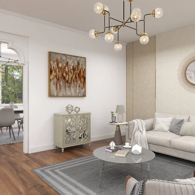 Glam Mirrored And Patterned Wood Cabinet Beige - Olivia & May - Image 11